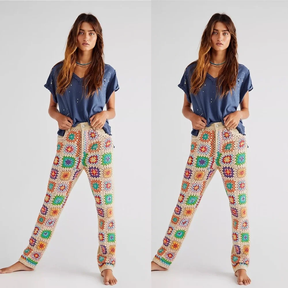 New Free People Crochet Zuri Mom Jeans